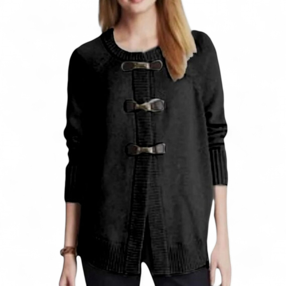 Banana Republic Cotton & Silk Blend Vintage Black Buckle Cape Sweater Sz XL